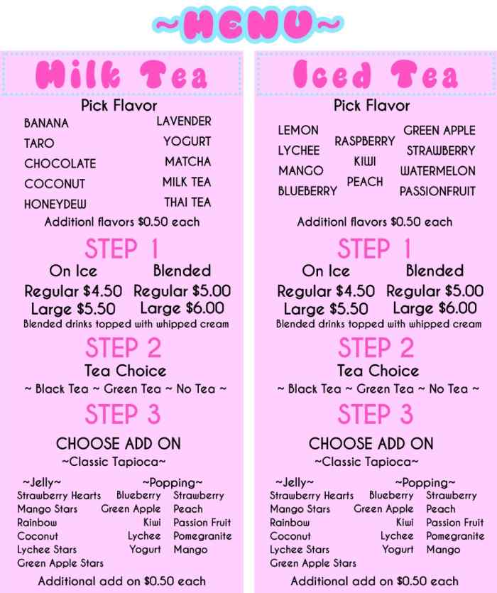 Page 1 of menu, Kawaii Boba House Conway, AR