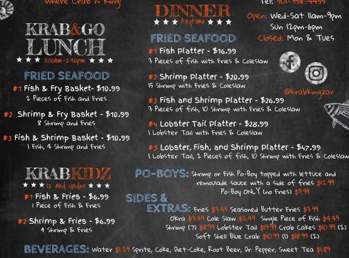 Page 2 of menu, Krab Kingz Seafood Conway, AR