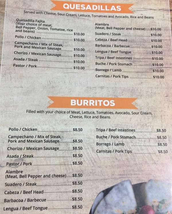 Page 2 of menu, Los Gallos Taqueria & Birria Conway, AR