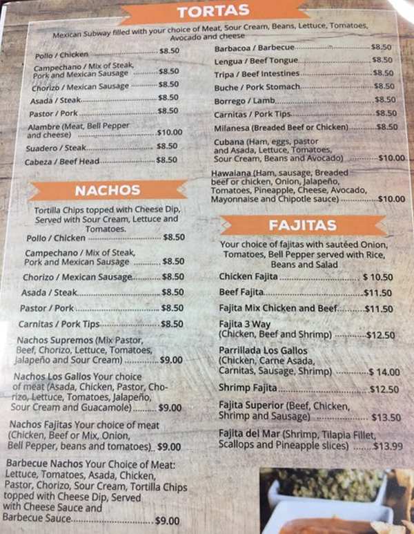 Page 3 of menu, Los Gallos Taqueria & Birria Conway, AR