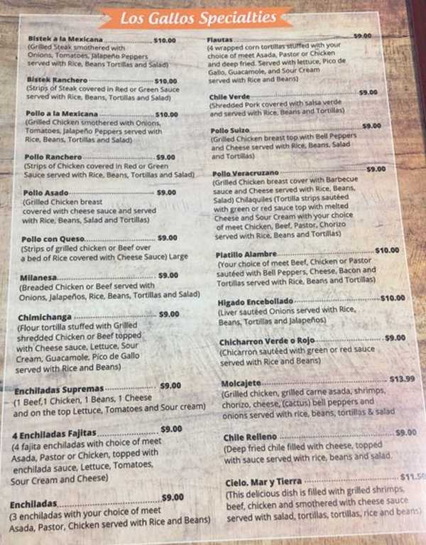 Page 4 of menu, Los Gallos Taqueria & Birria Conway, AR