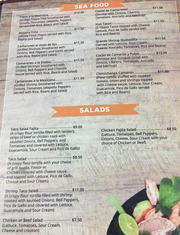 Page 5 of menu, Los Gallos Taqueria & Birria Conway, AR