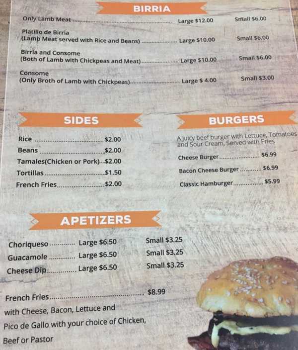 Page 6 of menu, Los Gallos Taqueria & Birria Conway, AR