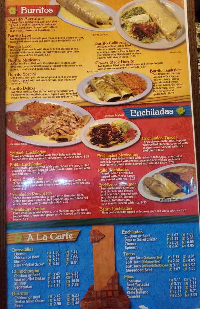 Page 2.5 of menu, Serranos Mexican Grill Conway, AR
