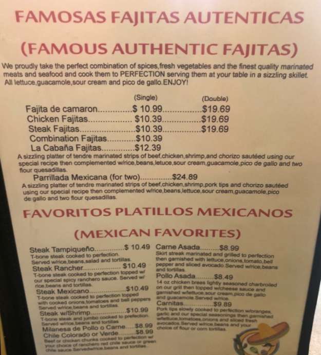 Page 2 of menu, Taqueria La Estrella Conway, AR