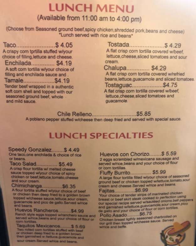Page 5 of menu, Taqueria La Estrella Conway, AR