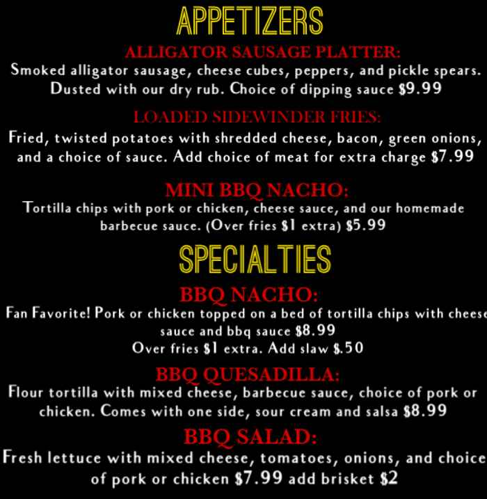 Page 1 of menu, Vincent's BBQ Conway, AR