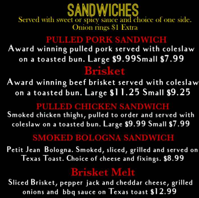 Page 2 of menu, Vincent's BBQ Conway, AR